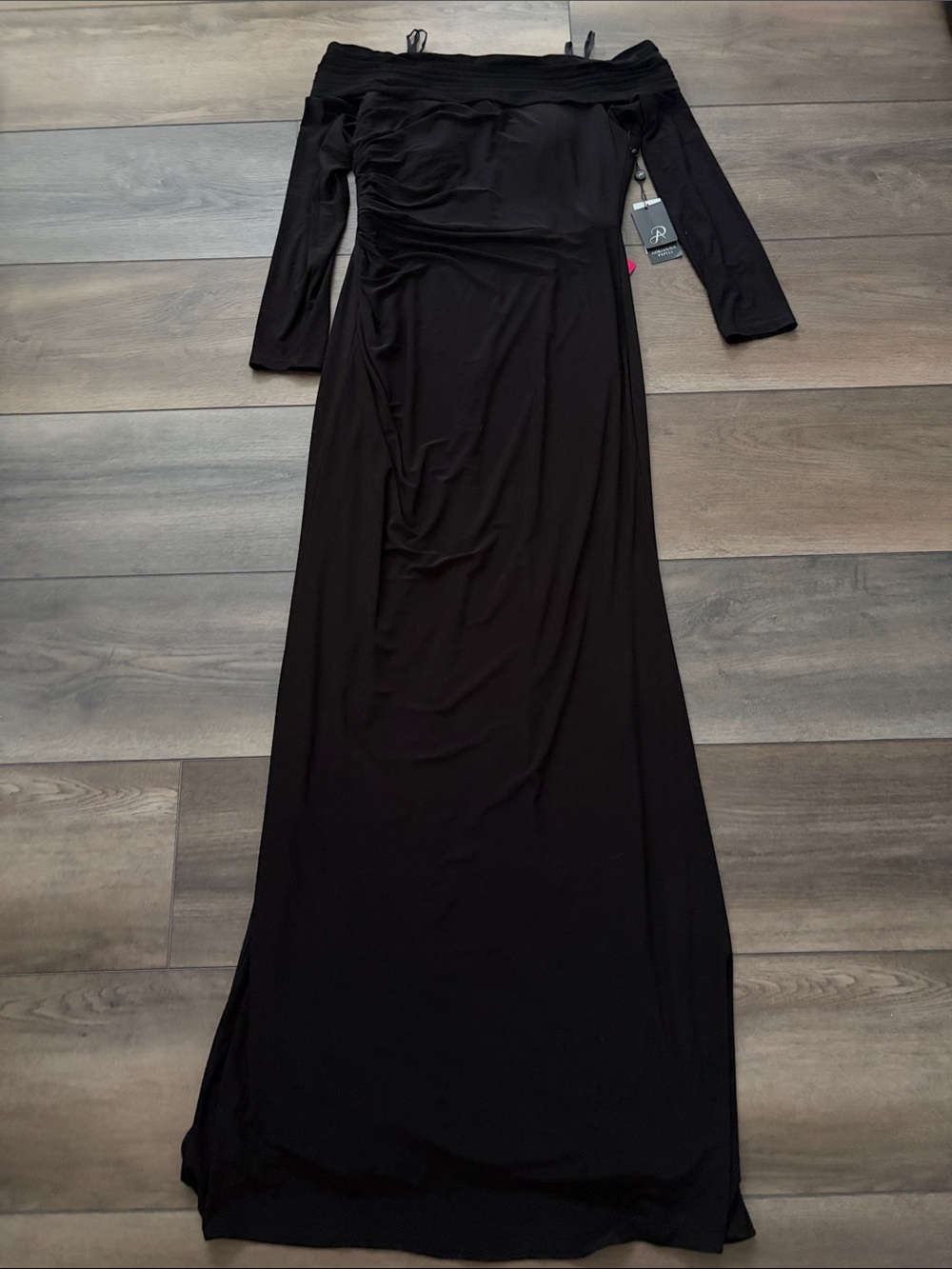 Adrianna Papell Black Off-Shoulder Maxi Dress